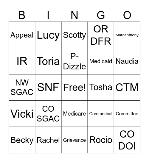 Rachel's NW & CO Dream Team Bingo Card