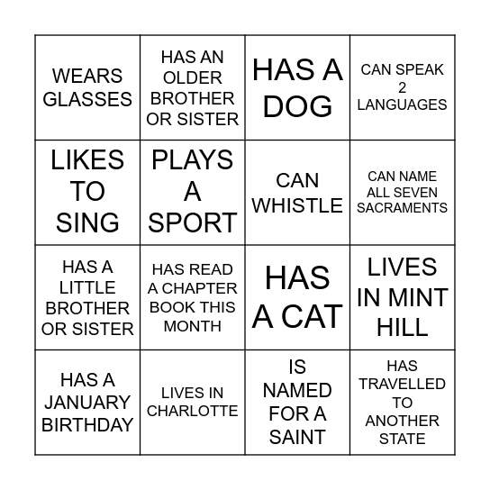Know Each Other Bingo Card