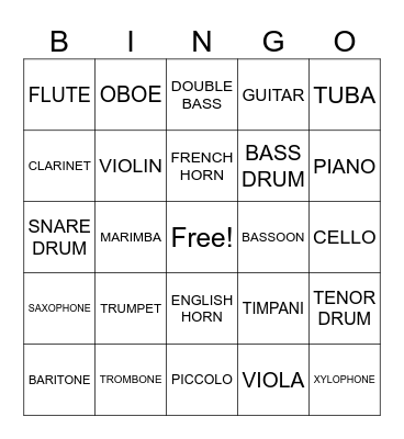 MUSICAL INSTRUMENTS Bingo Card