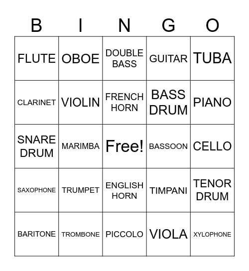 MUSICAL INSTRUMENTS Bingo Card