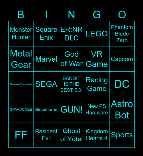 PlayStation State of Play 2025 Bingo Card