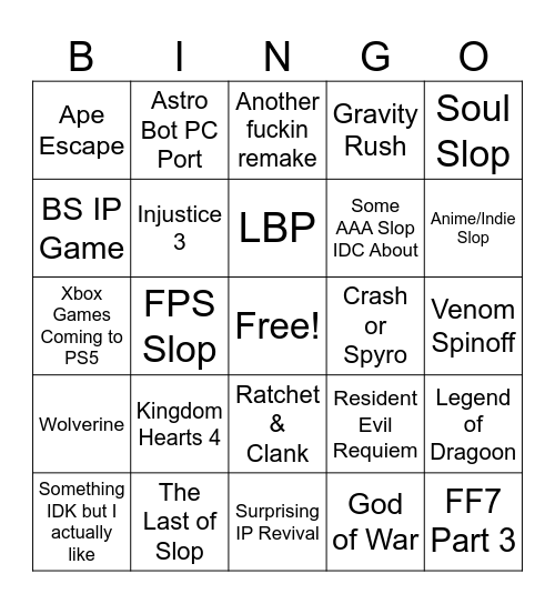 State of Play 9/24/25 Bingo Card