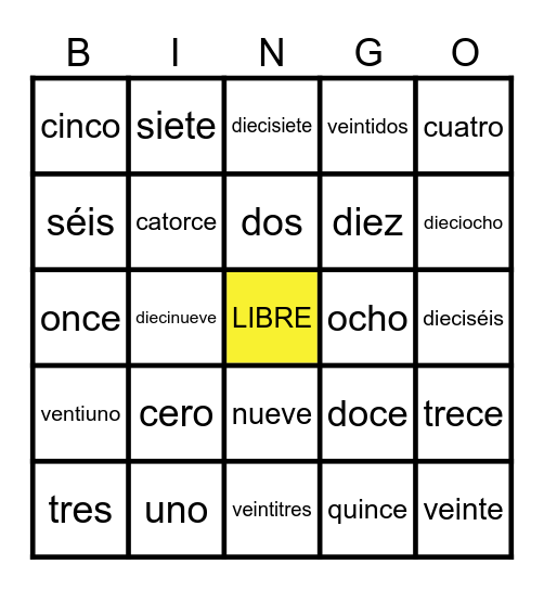 Los Número de 0-20 Bingo Card