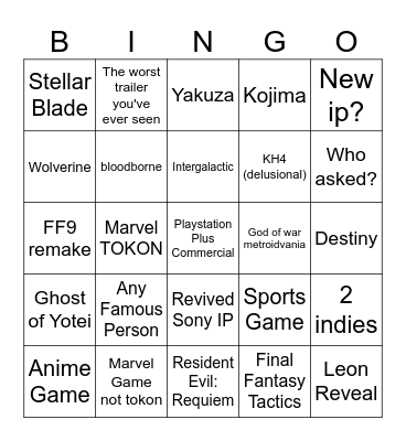 State of Play Bingo Wolverine Edition Bingo Card