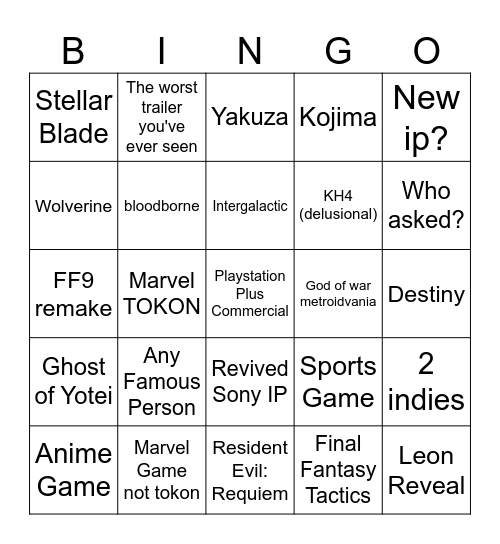 State of Play Bingo Wolverine Edition Bingo Card