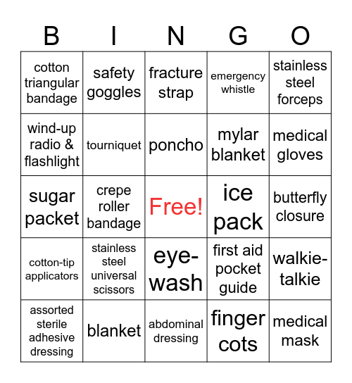 Safety Bingo Card