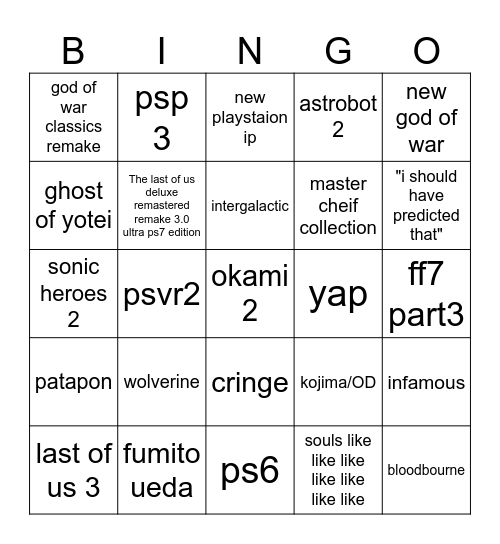 state of play 9.24.2025 Bingo Card