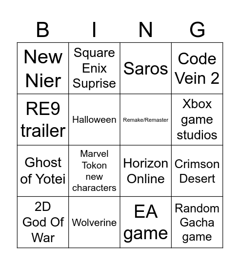 Untitled Bingo Card