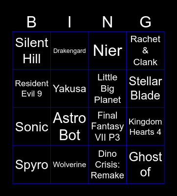 State of play TGS Bingo Card