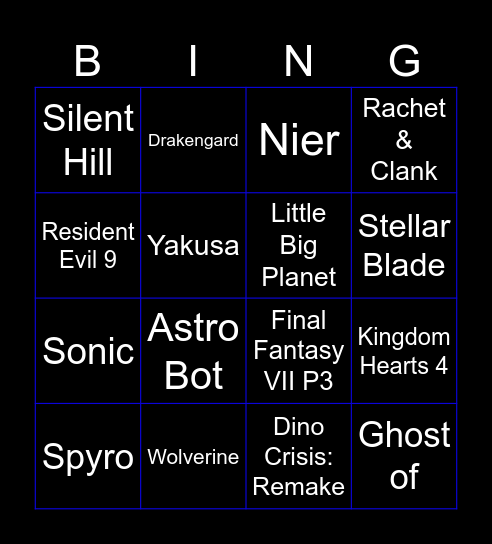 State of play TGS Bingo Card