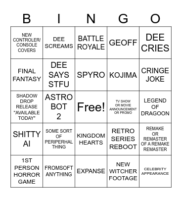 STATE OF PLAY BINGO Card