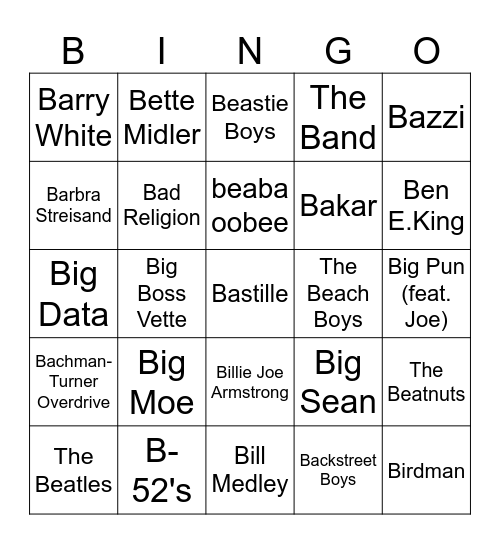 Game #1: B-Sides Bingo Card