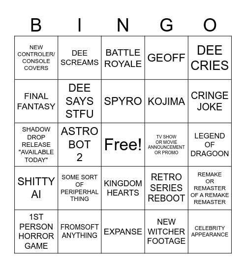 STATE OF PLAY BINGO Card