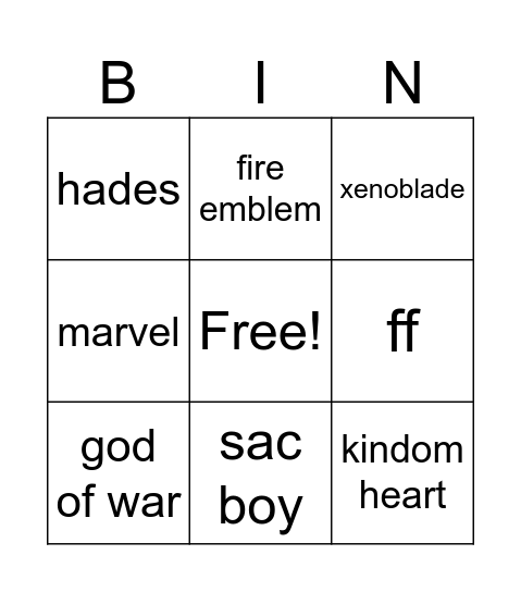 Untitled Bingo Card