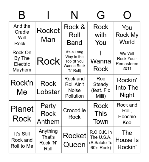 Rockin Bingo Card