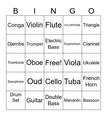 Musical Instruments Bingo Card