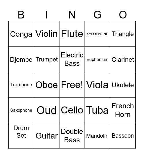Musical Instruments Bingo Card