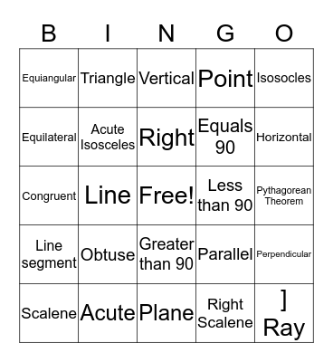 Geometry Bingo Card