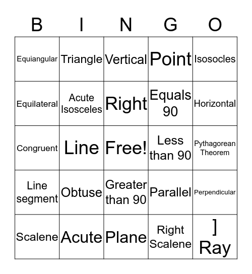 Geometry Bingo Card