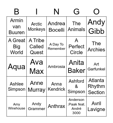 Game #2: Brought to you by the letter "A" Bingo Card
