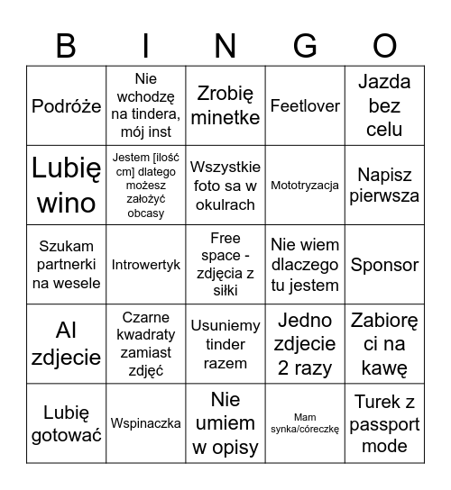 Tinder Bingo Card