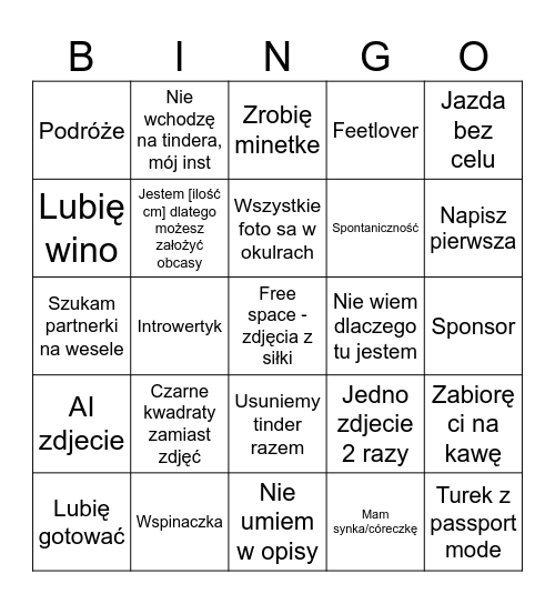 Tinder Bingo Card
