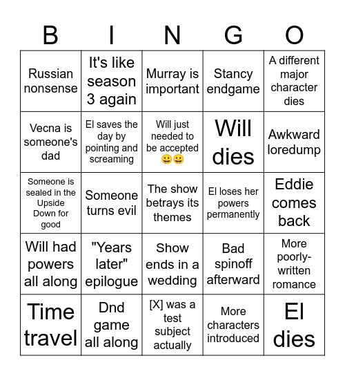 Pessimistic S5 Bingo Card