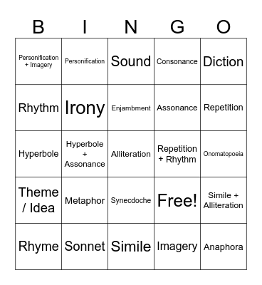 Poetic Devices Bingo Card