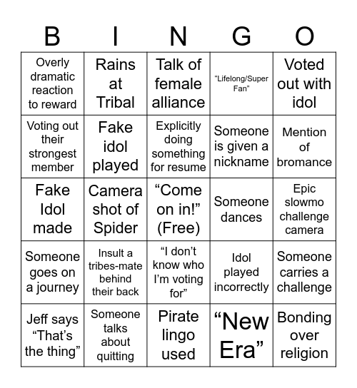 Survivor Bingo Card