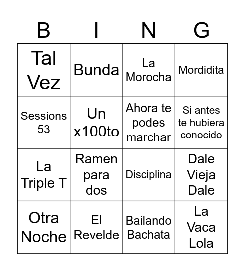 Bingo Musical 2do 2da Bingo Card