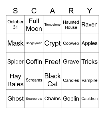 Scary Bingo Card