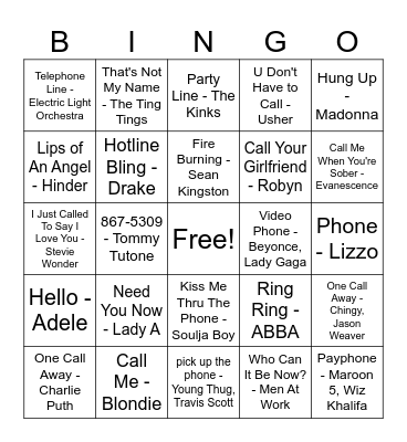 Phone bingo Card