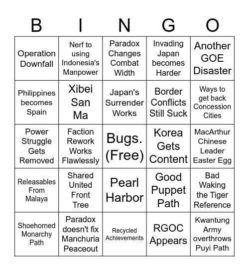 -0 Bingo Card