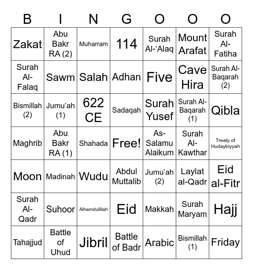 ISLAMIC BINGO! Bingo Card