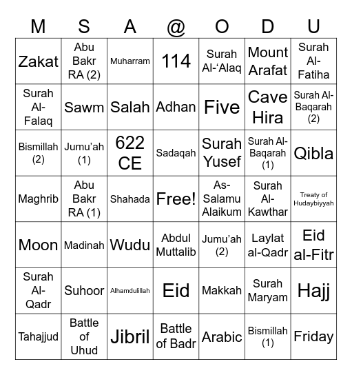 ISLAMIC BINGO! Bingo Card