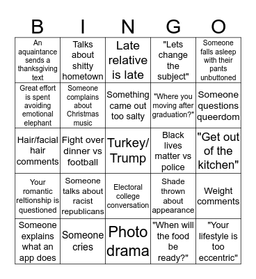 Turkey Day Bingo Card