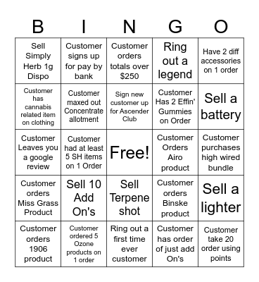 Budtender B.I.N.G.O Bingo Card