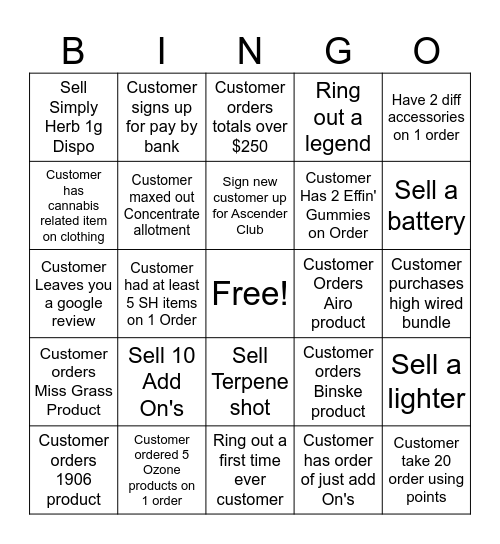 Budtender B.I.N.G.O Bingo Card