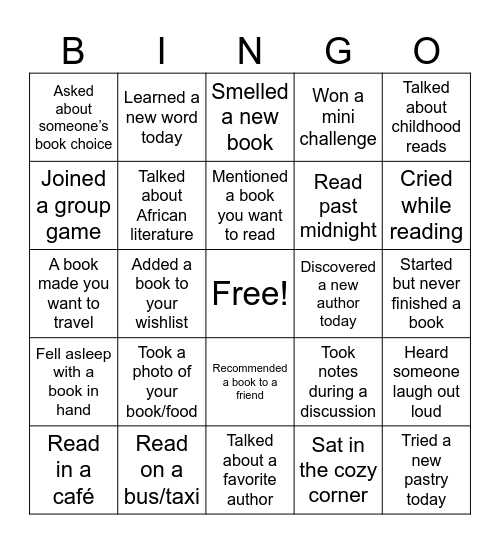 Bookish Bingo Card