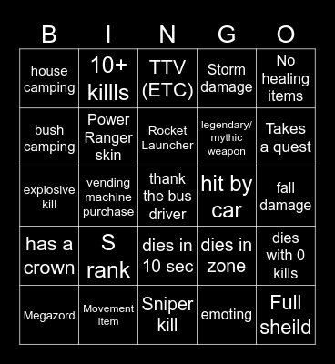 Fortnite Bingo Card