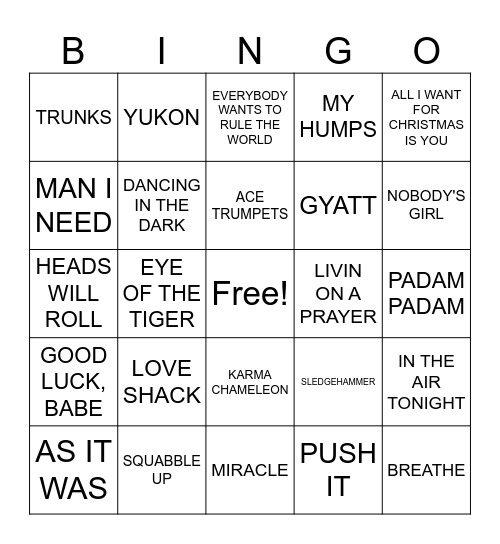 Round Two Bingo Card