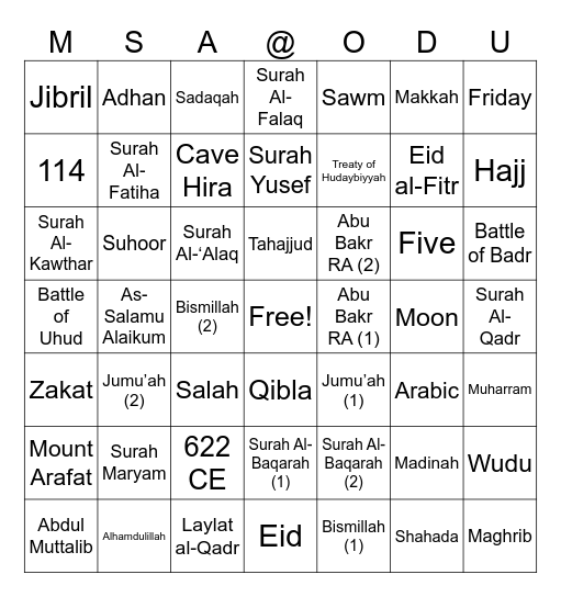 ISLAMIC BINGO! Bingo Card