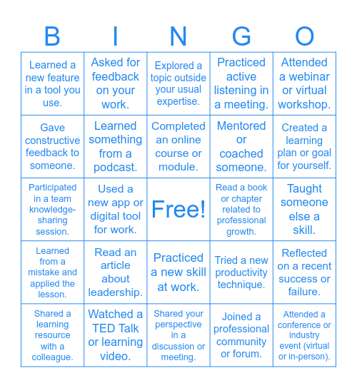 Learning Bingo Card