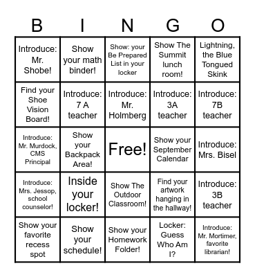 6th grade Open House 2025 Bingo Card