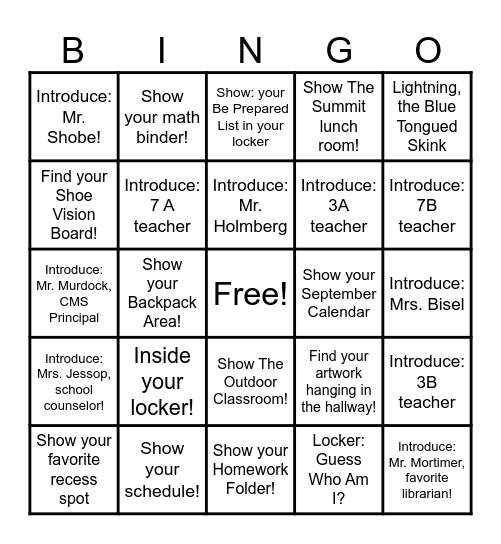 6th grade Open House 2025 Bingo Card