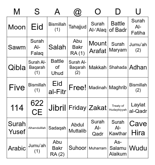 ISLAMIC BINGO! Bingo Card