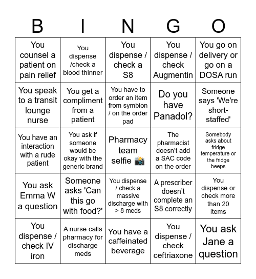 World Pharmacists Day Bingo – Dispensary Team Bingo Card