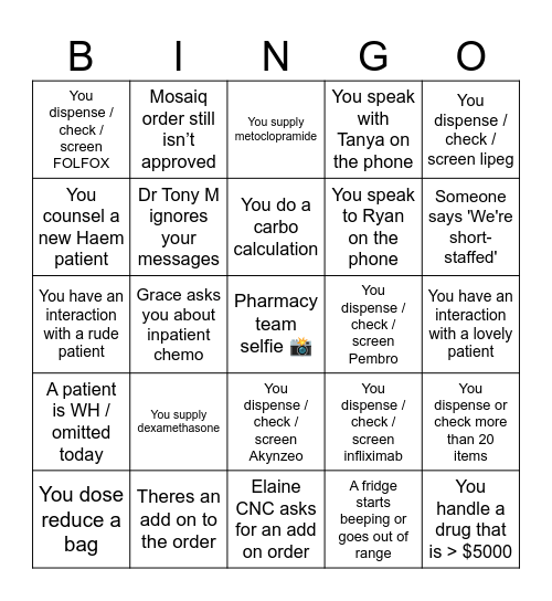 Untitled BingoWorld Pharmacists Day Bingo – Onc Team Bingo Card