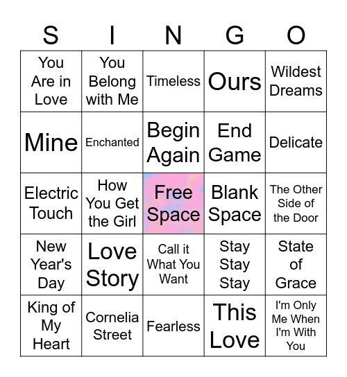 In Her Lover Era Bingo Card