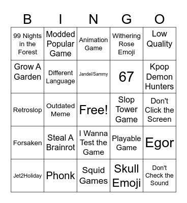 Roblox Moments Bingo Card